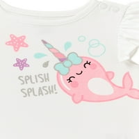 Garanimals бебе девојки Splish Splash Narwhal Graphic Flutter SleeveBodySuit