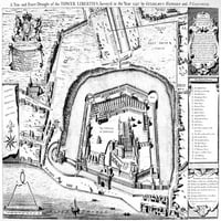 Лондонската Кула, 1597. Ненгравинг Од Истражувањето Објавено Од Англиското Друштво За Антиквитети Во 1747 Година. Постер Печатење од