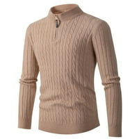 Пуловер за Машки Патент Половина Желка Плетен Џемпер Долги Ракави Ребро Долниот Раб Кошула