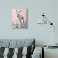 Студената индустрија за зајаче зајак скок трева розова зелена животна слика врамена wallидна уметност од Зивеи Ли