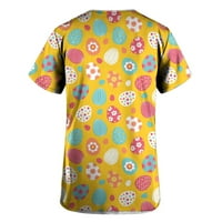Одеерби Велигденски Блузи За Чистење За Жени Цветно Печатење На Вратот Со Кратки Ракави Пуловер Блуза Жолта