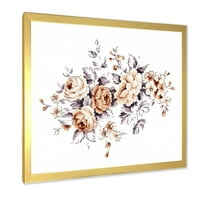 DesignArt „Пинк диви рози со монохроматски лисја“ Традиционално врамено уметничко печатење