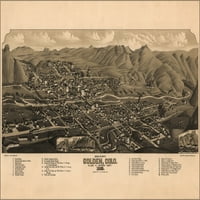 24x36 Галерија Постер, птичји поглед мапа На Златна, Колорадо 1882