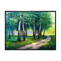 DesignArt 'Summer Shouse Path By the Birches' Lake House Dramed Canvas Wall Art Print