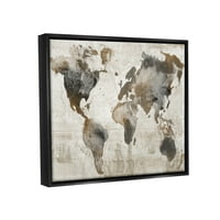 Stuple Industries Vintage Rustic World Map Town & City Painting Black Floater Framed Art Print Wall Art