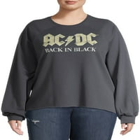 Греј од Грејсон Социјална женска плус големина ACDC назад во црна супер мека долга ракав пуловер џемпери