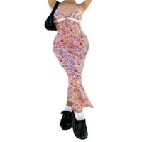 Женски Фустан Без Ракави Со Цветна Шема, Чипка Крпеница V Вратот Долг Тип Летна Облека