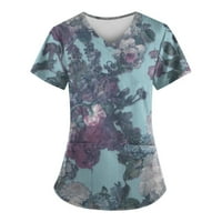 Жените Мода Пролет И Лето Масло Сликарство Печати V-Вратот Краток Ракав Работна Облека Со Џебови Врвови