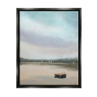 Sulpell Industries Lone Sloating Dock Serene Lake View Pastel Sky Saftire Safting Jet Black Floating Framed Canvas Print Wall