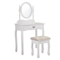 Homeu Vanity Smapup Table Set Make Share Share Dressing Sciverse Whearmer wrich wrich и овално огледало бело