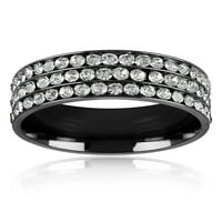 Крајбрежен накит троен кристален ред црн позлатен прстен од не'рѓосувачки челик