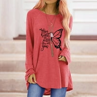 Враќање Модни Кошули За Жени Пуловер Со Тркалезен Врат Пеперутка Графички Принт Блузи Со Долги Ракави Пријатна Секојдневна Лабава