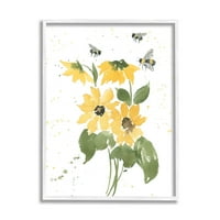 Tuphell Industries Buinking Bees Flowom Blossom Graphic Art Bhite Blay Rramed Art Print Wall Art, Design By Lucille