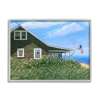 Sumpell Industries Seaside House American Flag Mearful Dome Home сликарство сиво врамена уметничка печатена wallидна уметност,