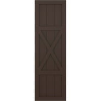 Ekena Millwork 18 W 50 H TRUE FIT PVC Center X-Board Farmhouse Fixed Mount Sulters, Raisin Brown