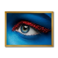 DesignArt 'Woman Wee со сина боја на модерното врамено уметничко печатење на Face & Red Balls'