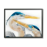 Студената индустрија одлична сина херна спарување на птици водни птици, портрет графичка уметност, црна врамена уметничка печатена wallидна уметност, 11х14
