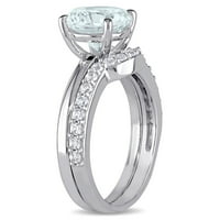 Miabella Carat Carat Carat Aquamarine создаде бел сафир 10kt бело злато ореол со 2 парчиња невестински сет