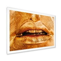 DesignArt „Затвори на женски усни со светла златна шминка“ модерна врамена уметничка печатење
