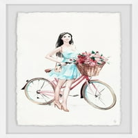 Велосипед Девојка Врамени Сликарство Печатење