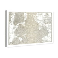 Мапи и знамиња на Wynwood Studio и знамиња Wallидни уметнички платно „Бруклин мапа“ мапи на градовите во САД - злато, бело
