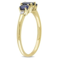 Miaенски Carat Carat T.G.W. Овален сафир дијамантски акцент 10kt жолто злато 3-камен прстен