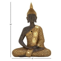 Декмод Рустикален Детален Полистон Седи Буда Скулптура Со Огледувани Акценти
